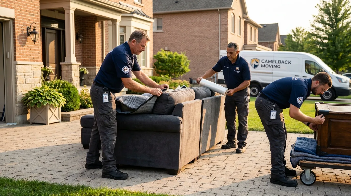 Large estate moving crew wrapping furniture in Crystal Falls, MI