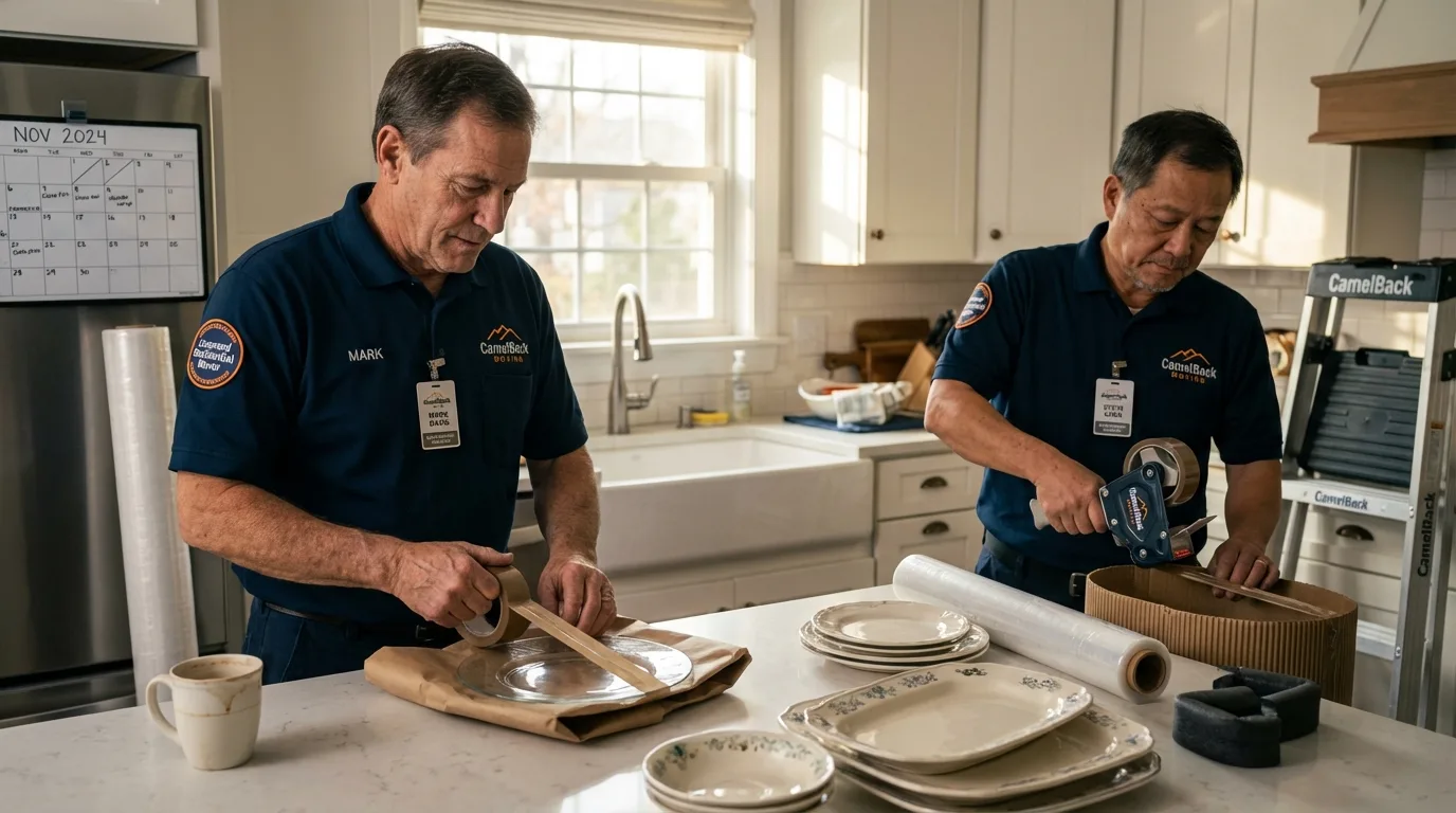Professional crew packing kitchen dishware in Crystal Falls, MI