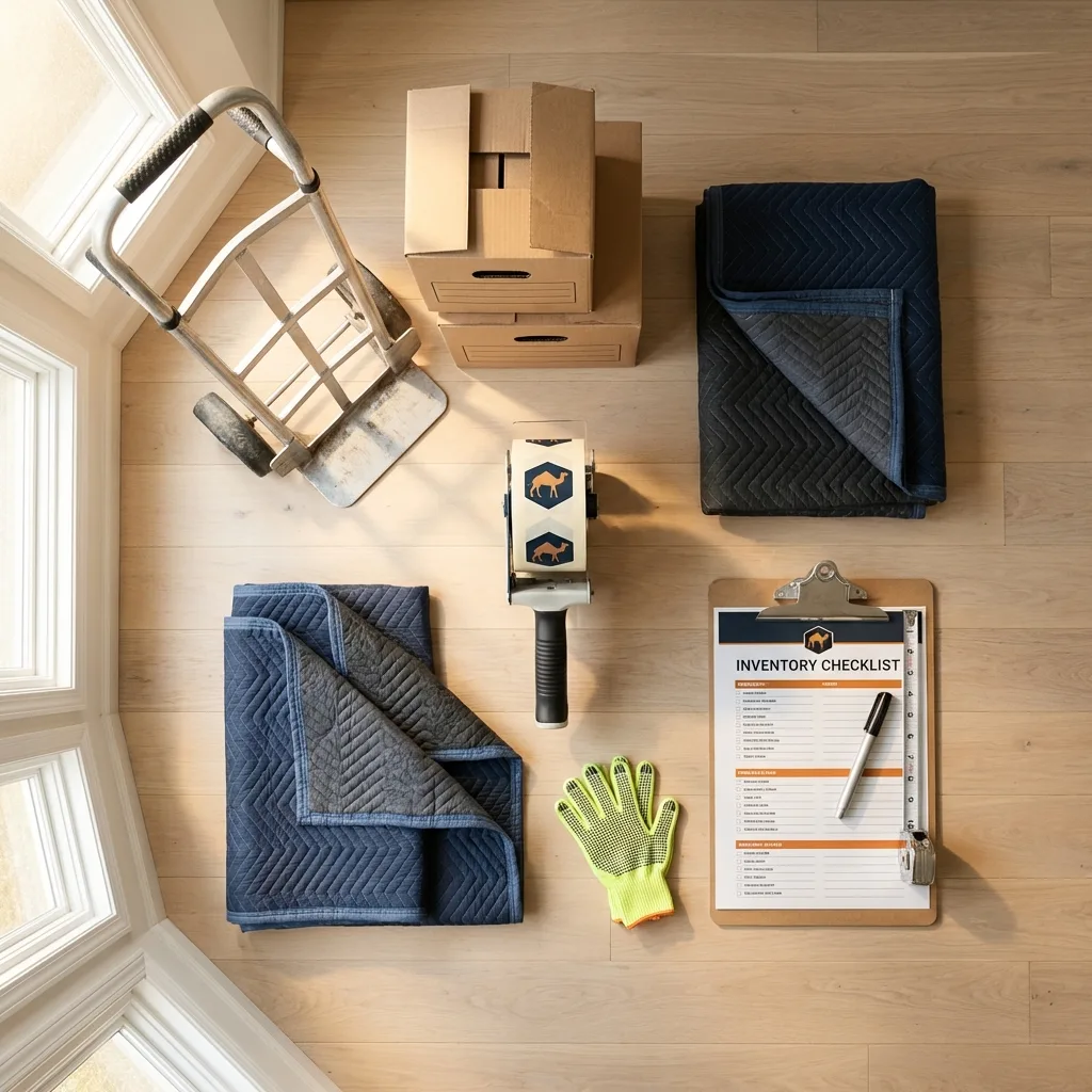 Professional moving supplies and packing materials layout for Crystal Falls residential relocations